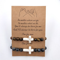 Kruis Elastische Verstelbare Armband Natuurlijke Kleurrijke Steen Kralen Bal Vorm Patroon Voor Koppels Valentijnsdag Verjaardag Armband