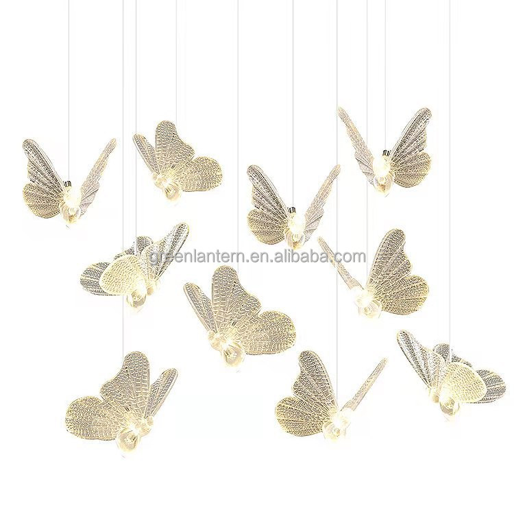 Подвесная люстра в виде 10 бабочек, светодиодный акриловый потолочный светильник, комнатное освещение для прикроватной тумбочки, гостиной, столовой, свадьбы