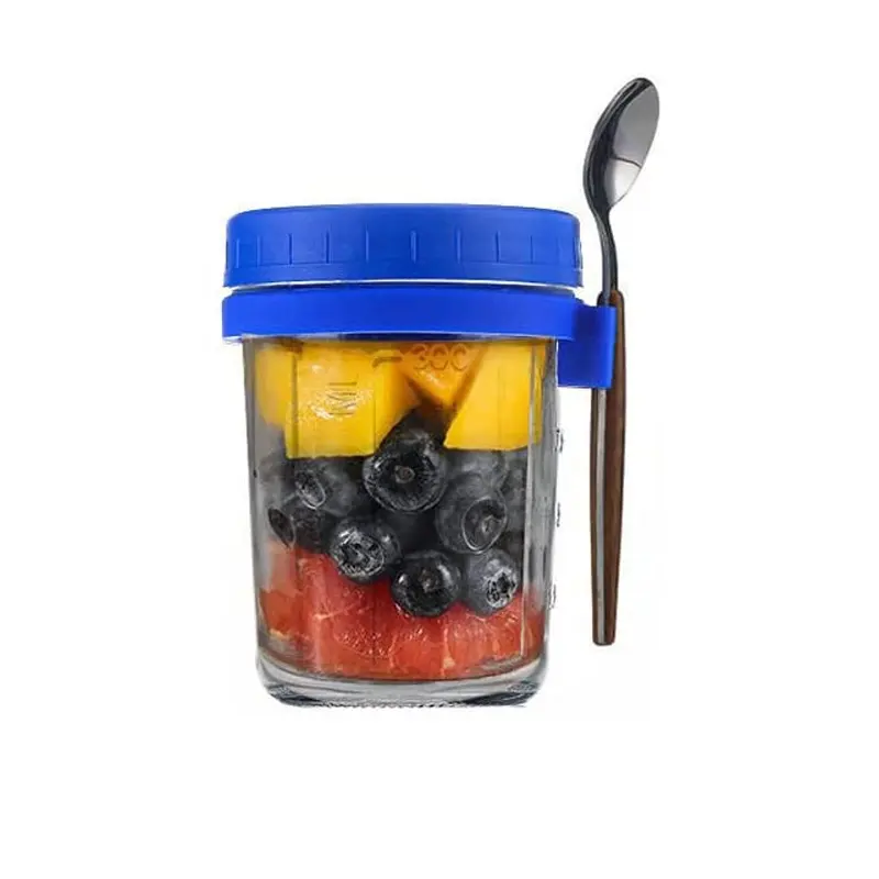 Portable Overnight Oats Container Mason Jars 10oz 300ml Yogurt Oatmeal Glass Canning with Lids and Spoon for Breakfast and Lunch