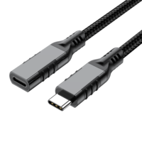 Kabel Ekstensi USB C 10Gbps USB3.1 Gen2 100W 5A Pengisian Cepat, Kabel Ekstensi Pengisian Data Tipe-C Jalinan Nilon Pria ke Wanita
