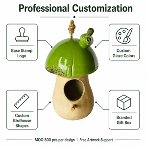 Moderna Casetta <span class=keywords><strong>per</strong></span> Uccelli e Mangiatoia Decorativa da Giardino in Ceramica Eco-Friendly a Forma di Fungo con Cascata <span class=keywords><strong>per</strong></span> Uccelli Selvatici - Product Image 2