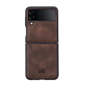 Genuine Leather Handmade Flex Cover Phone Case Snap on Cover Sleeve Premium Leather for Samsung Z Flip 5 Series Folding Case