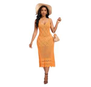 Glamorous Knit Cutout Sexy Beach Dinner White Palmas Crochet Maxi Dress Ropa de mujer Full Summer OEM Service Wool Thin - Product Image 1