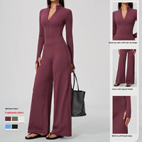 Combinaison large pour femme, demi-zip, manches longues, avec trous pour les pouces, décontractée, ample, athlétique, une pièce, pour le yoga, vente en gros