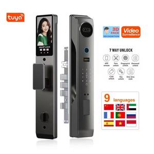 Cerradura de puerta de seguridad inteligente Tuya <span class=keywords><strong>2025</strong></span>, tarjeta IC RFID, cámara Wifi, videollamada, cerradura RFID eléctrica frontal con huella dactilar, almacenamiento de datos en la nube - Product Image 1
