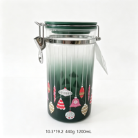Pot de rangement en verre imprimé hermétique pour Noël, pot à biscuits et bonbons avec couvercle à clip en bambou pour cuisine et garde-manger
