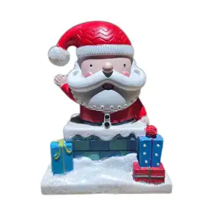 Cozy Resin Santa Christmas Decoration Artificial Style Cartoon Character on Chimney Base