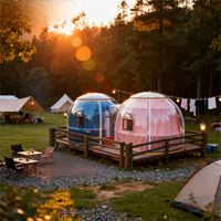 Dôme géodésique moderne quatre saisons, imperméable et résistant aux UV, pour glamping extérieur, type igloo, avec salle de bain intégrée, idéal pour les hôtels