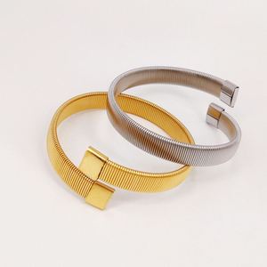 High End Waterproof Chunky Elastic Snake Bone Chain Open Bangle Hip Hop Tarnish Free Gold Plated Stainless Steel <b>Cuff</b> <b>Bracelet</b> - Product Image 3