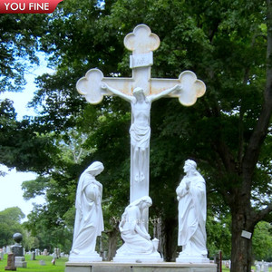 Escultura Religiosa de Calvario de Jesús Crucificado en la Cruz, Tallada a Mano en Mármol Blanco Natural para Exteriores - Product Image 5