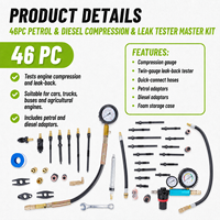 Kit de testeur de compression moteur 46 pièces, testeur de fuite, manomètre de pression des cylindres pour moteurs essence et diesel