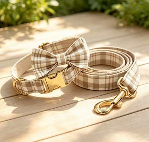 Eco Friendly <b>Light</b> Blue Plaid Polyester <b>Dog</b> Collar Leash Set Featuring Sweet Classic Design Sturdy Hook Buckle - Product Image 1