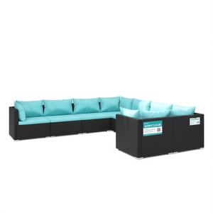 Ensemble de salon de jardin en polyrotin noir 6 places, résistant aux intempéries, mobilier d'extérieur au design contemporain - Product Image 1