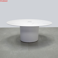 Table élévatrice pour moniteur d'ordinateur de petite taille de forme ovale Table de conférence à surface solide Corian de conception moderne pour six personnes