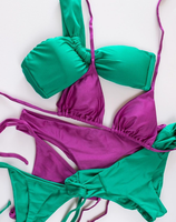 Ensemble de bikini personnalisé OEM, maillot de bain uni avec logo, maillot de bain asymétrique sexy, string triangle micro pour femme