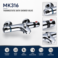 Robinet thermostatique mural en laiton MK316 pour bain et douche, finition chrome poli, mitigeur de contrôle de température