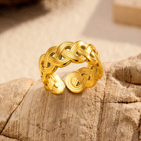 18 Karat vergoldeter Edelstahlring mit geflochtenem Knoten, offener Ring im Vintage-Stil mit gewebter Textur, verstellbarer breiter Fingerring für Damen