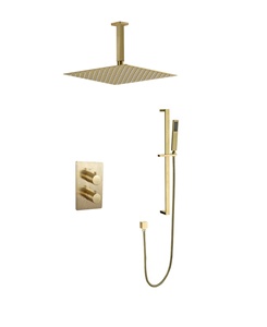 Brushed Gold Thermostatic Rain <strong>Shower</strong> Faucets Concealed Control Mixer <strong>Valve</strong> Adjustable Sliding <strong>Bar</strong> Set - Product Image 1