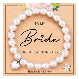 <span class=keywords><strong>Bracciale</strong></span> di perle lucide con corda elastica di tessitura e regalo regolabile per la festa della mamma 8mm <span class=keywords><strong>bracciale</strong></span> con ciondolo a cuore bianco perla - Product Image 6