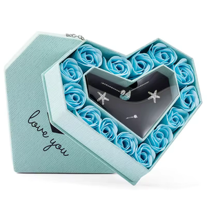 Elegante caja romántica en forma de corazón hermoso estilo de flor para almacenar anillos de joyería collares con Rosa de jabón de Rosa eterna - Product Image 2