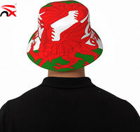 Casquettes de seau en polyester avec drapeau du Pays de Galles, impression numérique personnalisée en gros, pour les fans qui encouragent