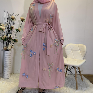 Modesto mujer moda Dubai abierto Abaya transpirable gasa elegante flor bordado tradicional musulmán ropa accesorio - Product Image 4