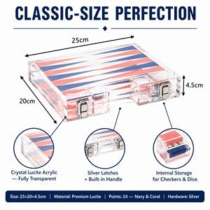 <span class=keywords><strong>Jeu</strong></span> <span class=keywords><strong>de</strong></span> backgammon en acrylique transparent imprimé 25x20x4,5 cm, plateau <span class=keywords><strong>de</strong></span> backgammon pliable portable avec étui <span class=keywords><strong>de</strong></span> rangement à loquet métallique - Product Image 3