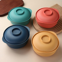 Bol en plastique anti-chute 19 cm, coloré, pour servir les aliments en cuisine, compatible micro-ondes, en paille de blé, pour nouilles, riz, soupe, avec couvercle