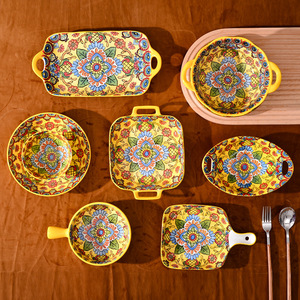 Household Bone China Bohemian Handmade Plant <b>Plate</b> Sexy Yellow Flower <b>Large</b> Soup Bowl Dish Wedding Retro High-Value Wholesale - Product Image 3