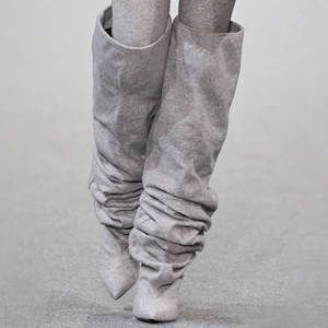 أحذية نسائية طويلة فضفاضة مطوي أعلى واسعة كعب عالي واسع فوق الركبة مضخات مثيرة مدببة اصبع القدم - Product Image 3