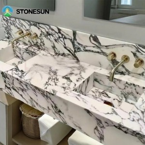 Pia de Banheiro de Luxo em Mármore Calacatta Viola com Design Moderno e Duplo Lavabo - Product Image 1