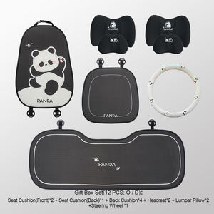 <span class=keywords><strong>Coussin</strong></span> de siège de voiture style dessin animé Panda, ensemble complet, en polyester et coton lin écologiques, protection toutes saisons - Product Image 2