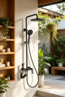 Ensemble de douche pluie poli 3464 à 2 poignées, 3 modes de jet, pluie douce, moderne, 2 trous, pour hôtels, salle de bain de luxe, fabriqué en Chine