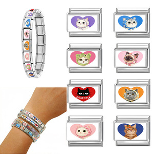 Accessoires de bijoux pour bracelet à breloques modulables DIY en acier inoxydable, motif chat, éléments animaliers italiens tendance - Product Image 4