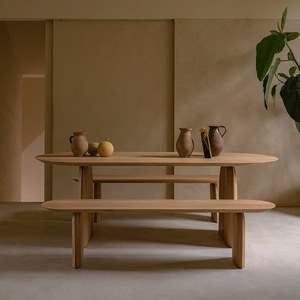 Set da <span class=keywords><strong>Ristorante</strong></span> Minimalista in Legno Massello con Tavolo Ovale e 4 Sedie, Ottimo per Sala da Pranzo e Arredamento <span class=keywords><strong>Ristorante</strong></span> - Product Image 4