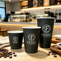 Gobelets en papier personnalisés noirs imprimés de qualité supérieure, double paroi, épais, de qualité alimentaire, pour café à emporter, vaisselle pour café