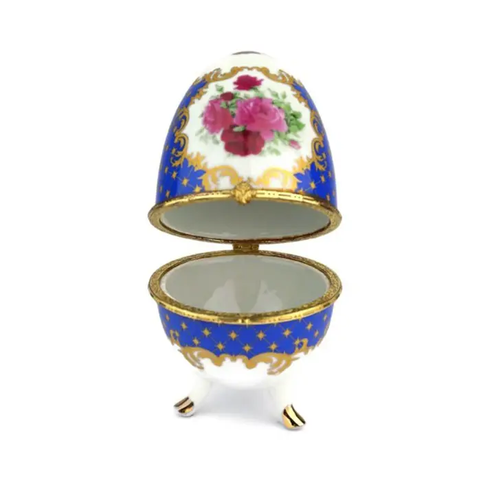 Joyero de huevo de Porcelana Vintage o caja de huevo de porcelana francesa estilo Faberge