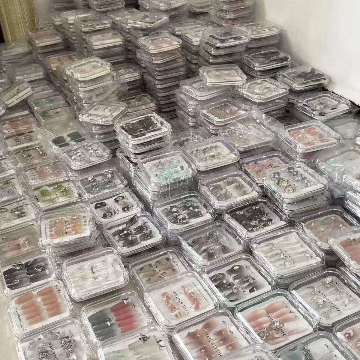 Wholesale Bulk 10pcs 3D Almond Stiletto Shape Acrylic False Gel Press Nails Handmade Pure ABS French Square for Fingers Random