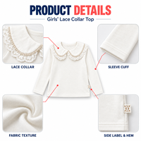T-shirt à manches longues personnalisé pour petites filles, col Peter Pan en dentelle, haut en coton pour enfants, OEM ODM, vente en gros