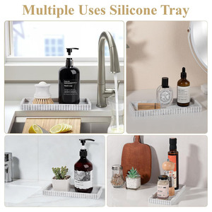 Plateau de rangement en silicone rectangulaire, motif marbre blanc, réutilisable, multifonction, support d'évier pour soins personnels et papeterie - Product Image 3