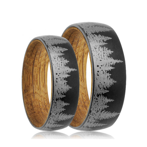 卸売8mm黒タングステンリング、カスタム森木インレイ男性のウェディングバンド工場価格 - Product Image 5