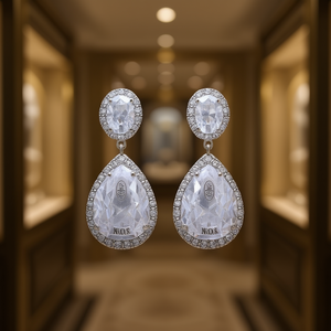 NOS – boucles d'oreilles de luxe en cristal pour femmes, bijoux de mariage en argent 925, en forme de goutte d'eau, serti de couleur blanc champagne - Product Image 2