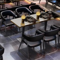 Ensembles de tables et chaises de café, style rétro, en PU, imitation dalle de pierre, 4 personnes, cadre en fer personnalisable, mobilier commercial pour restaurants