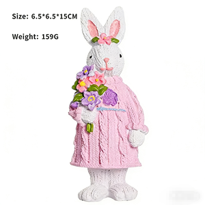 DAMAI Easter Bunny Figurines with Flowers & Carrots Hand-Painted Decorative Statues for Spring Home & Office Decor Ideal Gifts - Product Image 6