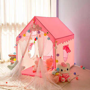 Nuova Tenda Gioco per Bambini a Forma di Castello, Unisex, Estiva, Grande, da Interno, con Struttura in Metallo Rinforzato, Luci LED, in Tessuto Rosa/Blu - Product Image 4