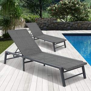 Chaise longue pliable d'extérieur AJUNION, cadre en aluminium, tissage en rotin, chaise longue de <span class=keywords><strong>piscine</strong></span>, sans assemblage, chaise longue pour le bord de <span class=keywords><strong>la</strong></span> <span class=keywords><strong>piscine</strong></span> - Product Image 1