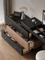 Ensemble de coiffeuse moderne avec miroir rond, tiroirs de rangement incurvés, bureau de maquillage et tabouret pour chambre à coucher et décoration intérieure