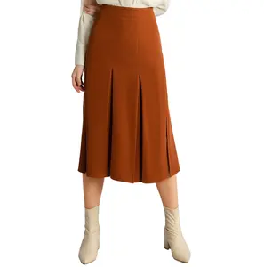 WORKINGWEAR FOR WOMEN - PLEATED SIDE SLIT MIDI SKIRT OFFICE SKIRT FOR YOUNG LADIES AT LOW PRICE