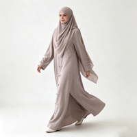 Ensemble Abaya Grande Taille Femme Taupe avec Fermeture à Boutons-Pression, Vêtement Modeste Musulman Islamique Longueur Ras du Sol Léger