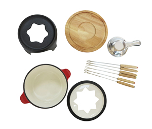 Ensemble de <span class=keywords><strong>fondue</strong></span> en émail rouge avec 6 fourchettes, brûleur en fonte, base en bois, kit complet pour <span class=keywords><strong>fondue</strong></span> au chocolat, à la <span class=keywords><strong>viande</strong></span> et au fromage - Product Image 4